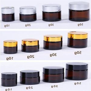 5g 10g 15g 20g 30g 50g Amber Brown Glass Bottle Face Cream Jar Refillable Bottles Cosmetic Makeup Storage Container with Gold Silver Bl Olph