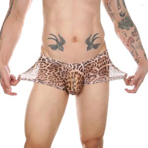 Unterhosen Herren bedruckte Leoparden-Boxershorts Sexy durchsichtige Unterwäsche Mann Atmungsaktive Höschen Männlicher Schwanzbeutel Sheer Trunk