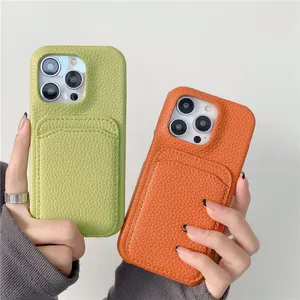 Slim Lychee Grain Vogue Phone Case for iPhone 14 13 12 11 Pro Max XR XS 7 8 Plus SE2 SE3 Durable Card Slot Solid Leather Wallet Clutch Back Cover Shockproof