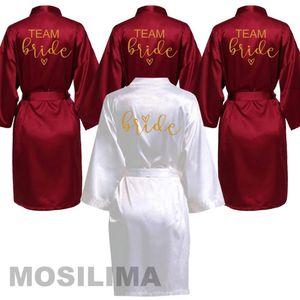 Women's Sleepwear Wedding Party Team Bride Robe Kimono Satin Pajamas Bridesmaid Bathrobe SP062Women's