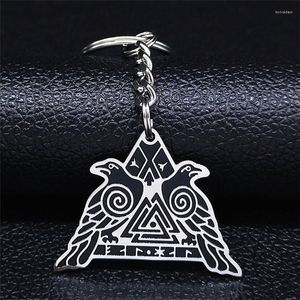 Keychains Norse Viking Crow Raven Odin Rostfritt stål Key Chain Women/Men Runes Keychain Jewelry Llaveros Para Hombre N4075S07