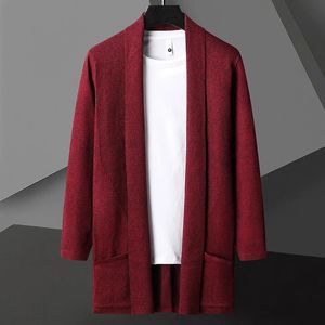 Мужские свитера 2023, осенний модный свитер в корейском стиле, утепленный и бархатный мужской кардиган, вязаное пальто, куртка в полоску, мужская S5XL 231124