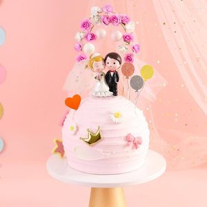 Forniture festive Matrimonio Fiore Arco Torta Decorazione Fai da te Sposo Sposa Festa di fidanzamento Topper Buon compleanno Cupcake Toppers Cottura