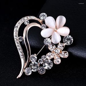 Brooches Opal Stone Flower Brooch Pin Beautiful Rhinestone Heart Clothes Accessories Women's Corsage Birthday Gifts