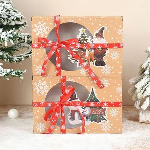 Gift Wrap 8pcs Kraft Paper Christmas Candy Cookie Boxes With Clear Window Packaging Bag Wedding Party Favors Treat Box Year Decor