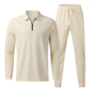 Men's Tracksuits Tracksuit Long Sleeve Polo Shirt And Sweatpants Two Pieces Set Solid Color High-Quality Half Zipper Pullover Male Suit
