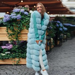 Women's Fur Faux Fur 10-section Luxury Faux Fox Fur Winter Vest Jacket Sleeveless Thick Warm Horizontal Striped Long Style Fluffy Fake Fur Overcoat 231124