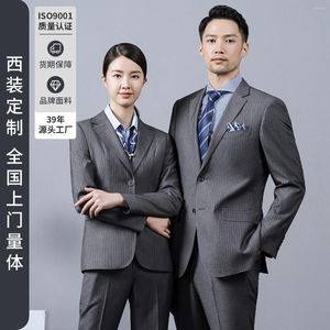 Men's Suits Custom Tailor Made Women Bespoke Business Formal Wedding Work 2 Pieces Jacket Coat Pant Grey Striped Fashiondavid