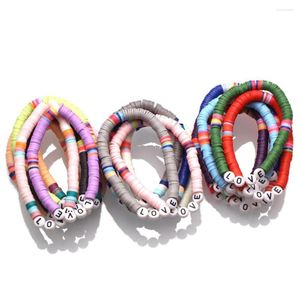 Strand Boho Multicolored Polymer Clay Heishi Letter Beads Love Stretch Bracelet Women Girl 2023 Fashion Eco-friendly Surf Jewelry