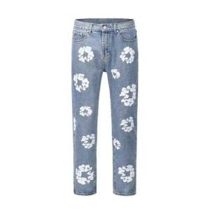 Jeans para Hombres Equipos De Mezclilla De Marca Confeccionados Kapok Impreso Pantalones De Guardia De Cuerno Bordados Denim Americano Otoño Invierno Vintage Estampado De Flores Lavado Vaqueros Rectos Sueltos