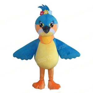 Tamanho adulto Lovly Blue Bird Mascot Costume Caráter de tema de desenho animado Carnaval Unissex Halloween Festa de Aniversário Fantasia Roupa ao ar livre para homens e mulheres