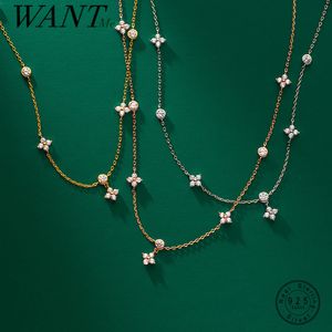 Hänghalsband vill 925 Sterling Silver Charming Four Leaf Flower Vintage Pendant Chain Necklace For Women Bohemian Zircon Fine Jewelry 230425