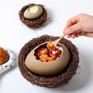 Decorative Objects Figurines Creative ceramic dessert ice cream bird nest egg shell home dining table living room decoration crafts bowl tableware 231124