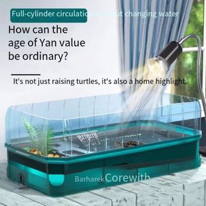 Processors Aquarium Turtle Tank Lazy Person Waterfree Breeding Box with Drying Platform Ecological Turtle Tank Aquarium Accessories 220v