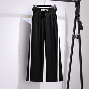 pantaloni da 155 kg taglie forti pantaloni larghi dritti a gamba larga da donna pantaloni a righe a vita alta 150 pantaloni neri 5XL 6XL 7XL 8XL 9XL