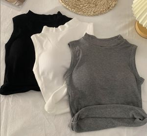 2024 Summer Big Girls sleeveless T-shirt old kids half high collar pure color vest tops teenagers children all-matching casual clothes Z5605