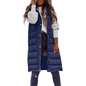 Gilet da donna Plus Size 5XL Giacche invernali senza maniche per le donne Mantieni caldo Elegante gilet con cappuccio Parka Lady Gilet medio lungo imbottito in cotone