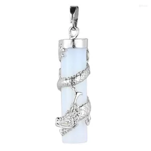 Anhänger Halsketten Opalite Opal versilbert im chinesischen Stil Dragon Wrap Zylinder Lapislazuli Klassischer Schmuck