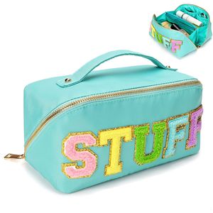 Stuff Make-up-Tasche Große Kapazität Reise-Kosmetiktasche Tragbare Reise-Chenille-Brieftasche mit Griff Flache Make-up-Tasche für Frauen