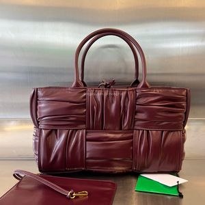 Lüks bottegass arco totes çanta 7a gerçek deri bir kaliteli orta cm pileli inek takımı tasarımcıları kadın gerçek deri çanta bordo renk