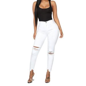 Jeans 2022 Novo jeans rasgado de cintura alta para mulheres Moda Slim High Stretch Denim Pants Street Street Troushers Casual