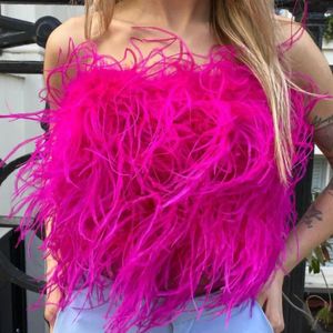 Camisoles Tanks Furry Crop Top Camis Women Ostrich Feather Bustier Tank Tunic Vest Sleeveless Bra Night Club Party Female Tube Croped Tops Wrap 231124