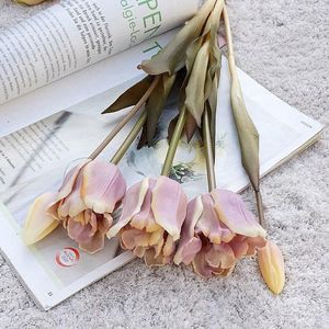 Decorative Flowers & Wreaths 5pcs/Bouquet Artificial Flower Silicone Tulip Baroque Style Real Touch Fake Plant For Wedding Decoration Home G