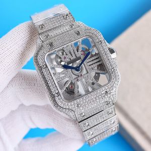 Diamond Hollow Out Saat Erkek Kuvars Hareketi 39.8mm İzle Diamond çelik bilezik ışıltısı parlak kol saati Montre de Luxe73OH