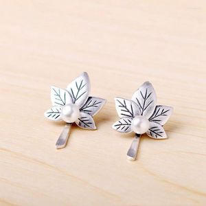 Stud Earrings 925 Thai Silver Ethnic Style Retro Frosting Exquisite Maple Pearl For Women Charm Ear Studs Engagement Jewelry