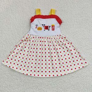 Girl Dresses Wholesale Baby Summer Embroidery Cow Milk Hamburger Twirl Dress Children Infant Boutique Toddler Dots Knee Length Clothes