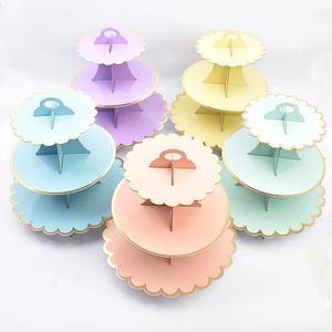 Noel Dekorasyonları Şeker Pastel Cupcake Stand Gökkuşağı Doğum Günü Partisi Dekorasyon Bebek Duş Takımları 3 Katmanlı Kek Tutucu 231124