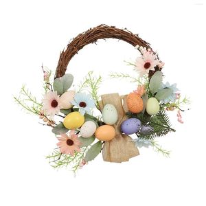 Decorative Flowers 16" Easter Wreath Ornament With Colored Eggs Wall Artificial Flower Garland For Front Door Celebration Farmhouse