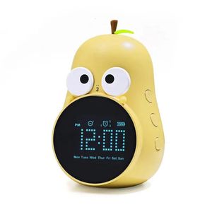 Desk Table Clocks Pear Smart Wake Up Expression Small Alarm Clock Creative Cartoon Children Charging Learning 231124