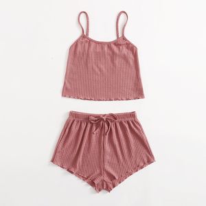 Kvinnors sömnkläder Summer Pyjamas Set for Women Soft Bekväm kort ärm T-shirts Shorts Loose Home Wear Strap Underwear 230425