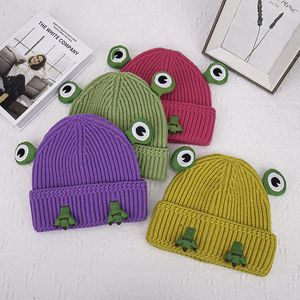 Berets Korean Cartoon Frog gestrickte Wollmütze Herbst Winter Cute All-Match Casual Warm Skullies Beanie Bonnet Tide Outdoor Ski Cap