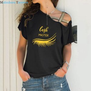 Damen T-Shirts Wimpernverlängerung Shirt Augenwimpern Trend Grafik Hipster Junge Ästhetische Unregelmäßige Skew Cross Bandage Tops