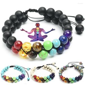 Strand 7 Chakra Beads Lava Rock Bracelet 8mm Double Layer Row Adjustable Unisex Yoga Stone Energy Healing Bracelets Jewelry Gift