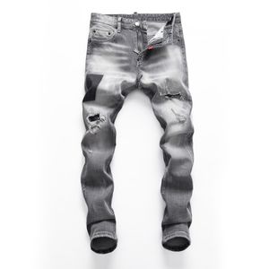 DSQ Slim Grey Męskie Jeans Cool Guy Dżinsy Klasyczne Hip Hop Rock Moto Casual Design Rubted Denim Biker DSQ2 Dżinsy 413