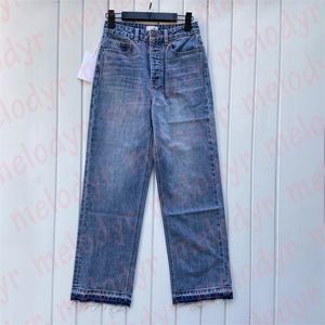 Kvinnor Dark Blue Jeans Fashion Designer Button Fly Denim Pants Classic Slim Straight Jean Trousers