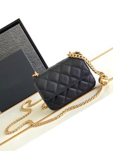 10A Mirror Quality Mini Cosmetic Flap Bag Black Quilted Heart Ball Purse Designer Womens Real Leather Handbag Waist Bag Crossbody Shoulder Chain Box Bag