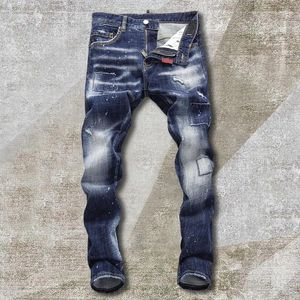 Męskie dżinsy 2023 Jean moda szczupłe proste rozciąganie mężczyzn dżinsowe grafiki graficzne szwy splash atrament hip -hopowe spodnie