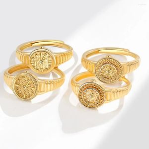 Cluster Ringe Engagement für Frauen Gelbgold vergoldet 520 Uhr Fingerring verstellbar Anillos Bague Femme Hochzeit Schmuck Bijoux