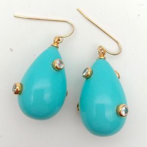 Ohrringe baumeln blau Teardrop Sea Shell Pearl Cubic Zirkonia Pave Hook Cute Fashion Womens Trendy Simple Earring