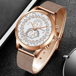 Armbanduhren Luxus Business Drei-Augen-Kalender Römische Skala Zifferblatt Stahlband Herren-Quarz-Armbanduhr Elite Herren Must Relogio Masculino