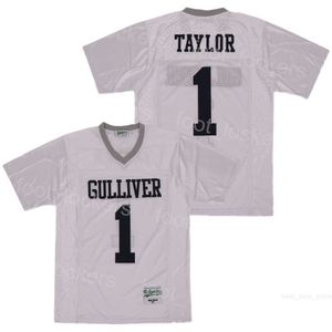 1 Sean Taylor Jerseys High School Football Gulliver Preparatory Uniform College Moive Breathable Team White Pure Cotton Retro Pullover Embroidery Sport HipHop