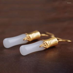 dangle earrings classing design natural an jade ambame for women and and andicle gold craft新鮮でシンプルな中国スタイルのイヤードロップジュエリー