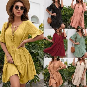 Klänningar kvinnor sommarklänning elegant v hals halva ärm tofsar klänningar damer förlorar avslappnad vintage boho strandkläder droppe frakt