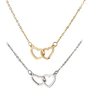 Catene Elegante ciondolo a cuore doppio vuoto girocollo Collana a catena in metallo semplice clavicola regalo di gioielli per feste per le donne Lady F19D