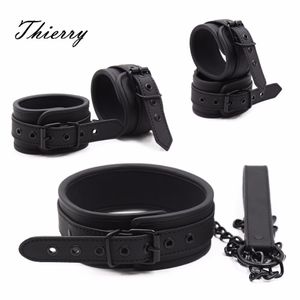 Brinquedos adultos thierry pu de couro sm produtos punho punho de tornozelo colarinho colarinho de colarinho bdsm bondage brinquedos sexuais hancuffs acessórios de cosplay 230426