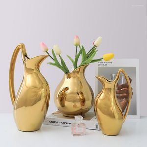 Vasen Home Decoration Modern Rustic Decor Fashion Galvanisierte Keramik Blumenvase Abstrakte Kunst Lornamens Room